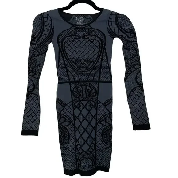 Intimately Free People Bodycon Mini Long Sleeve Geometric Dress - Picture 2 of 8